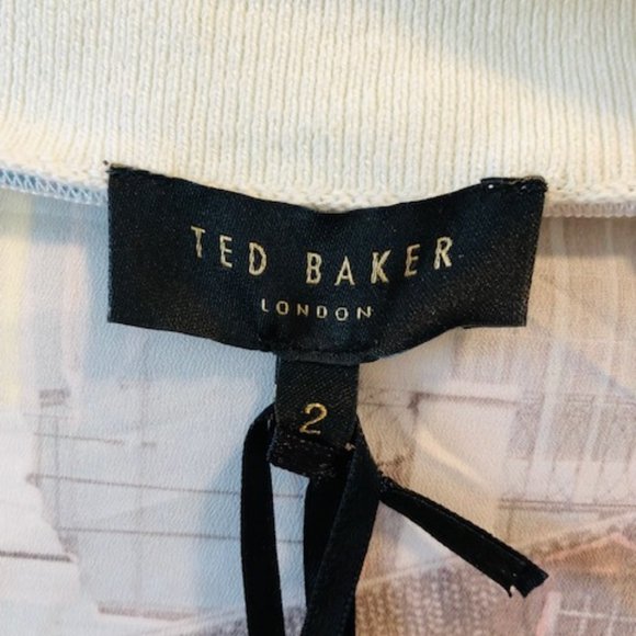 Ted Baker Regency Houses Print Cardigan, Pale Green Sz 2 Cotton w/print back - Picture 2 of 5